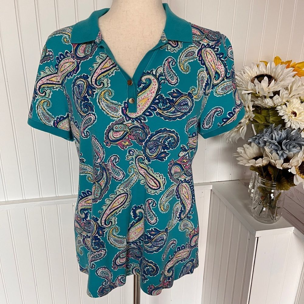 Short Sleeve Multicolored Paisley Top